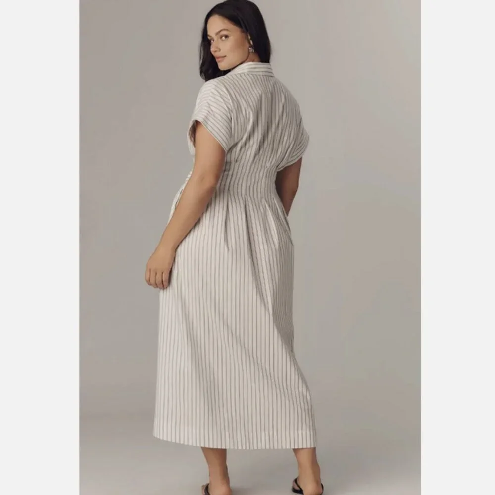 Anthropologie The Tobie Double Buckle Shirt Dress by Exquise Pinstripe M NWT - Picture 5 of 8